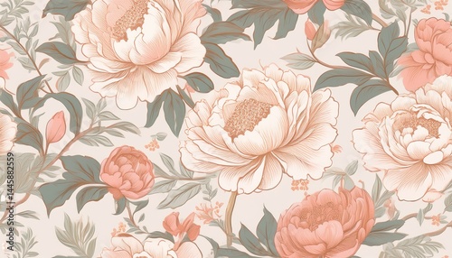 Wallpaper Mural pattern with peony branches floral print indulge in timeless elegance with exquisite floral toile de jouy seamless pattern pastel color pastel tone Torontodigital.ca