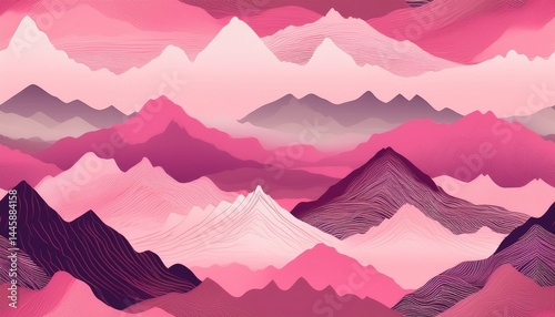 majestic mountains ranges landscape seamless pattern in pink palette background