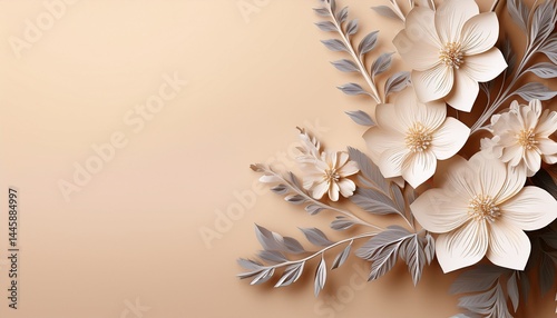 paper cut eglantine flower branches on pastel background wedding invitations greeting cards wallpaper background printing poster social ads banner