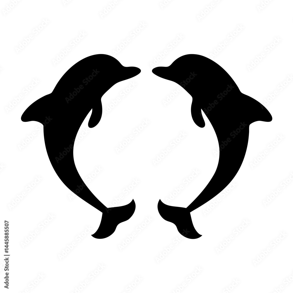 Naklejka premium Minimalist silhouette of two dolphins swimming together