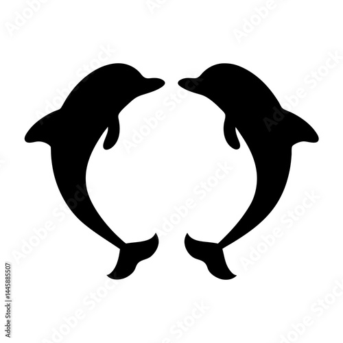 Minimalist silhouette of two dolphins swimming together
