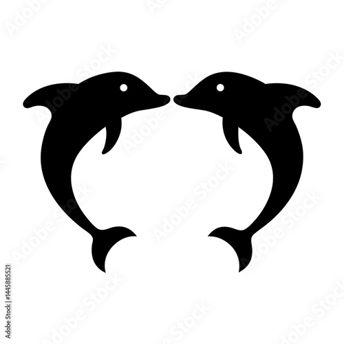 Minimalist silhouette of two dolphins swimming together