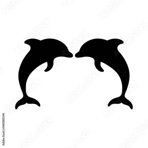 Minimalist silhouette of two dolphins swimming together