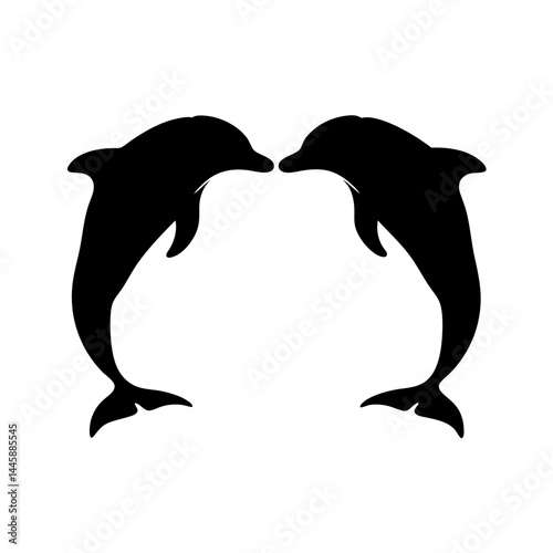 Minimalist silhouette of two dolphins swimming together