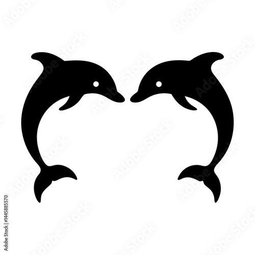 Minimalist silhouette of two dolphins swimming together