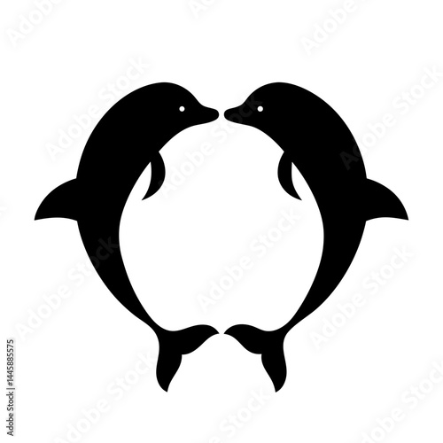Minimalist silhouette of two dolphins swimming together