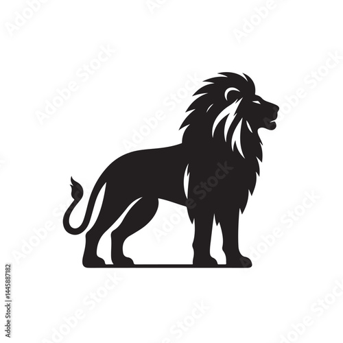 Standing Lion Silhouette in Profile with Mane Outline