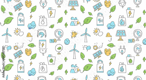Wallpaper Mural Hand-Drawn Green Energy Seamless Pattern Background Torontodigital.ca