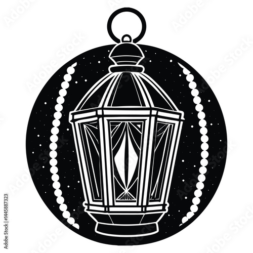A lantern and rosary. An illuminated Arabic lantern vector