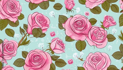Wallpaper Mural seamless floral pattern with pink roses Torontodigital.ca