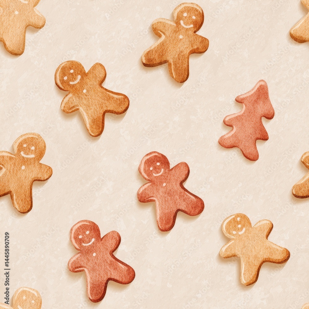 Watercolor Gingerbread Cookies Seamless Pattern Design Watercolor Gingerbread Cookies Seamless Pattern Design