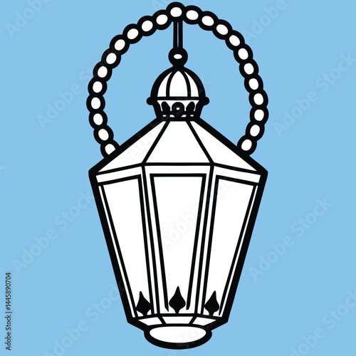 A lantern and rosary. An illuminated Arabic lantern vector