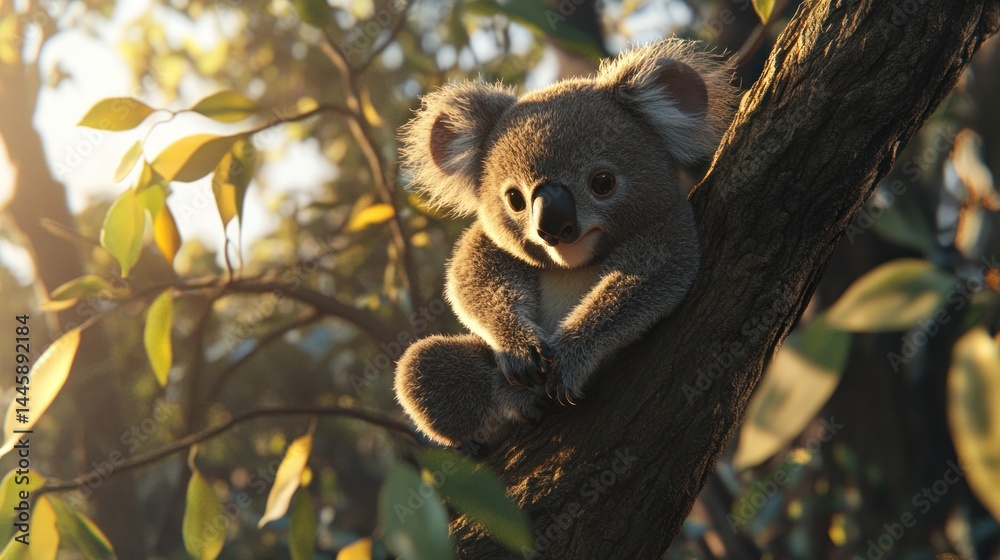 Fototapeta premium Cute koala joey nestled in a tree