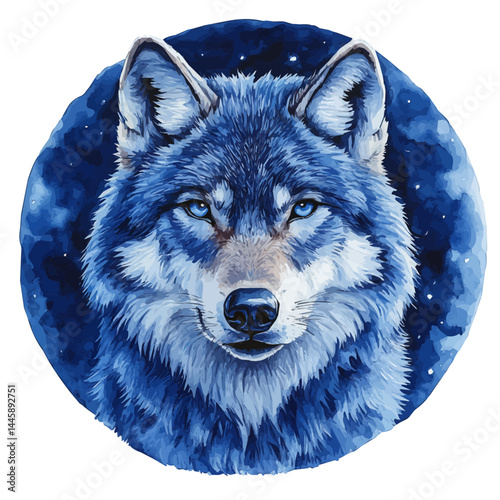 Wolf Howling At The Moon, vector watercolor illustration, isolated on a white background.