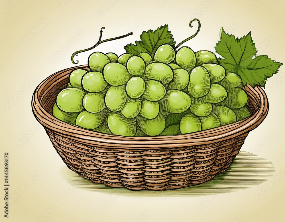 drawing basket with green grape isolated at white background hand drawn illustration drawing basket with green grape isolated at white background hand drawn illustration