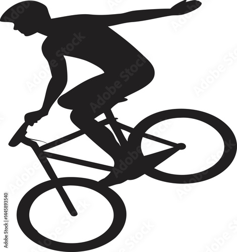 Cyclist Performing a Wheelie – Silhouette Vector Illustration
