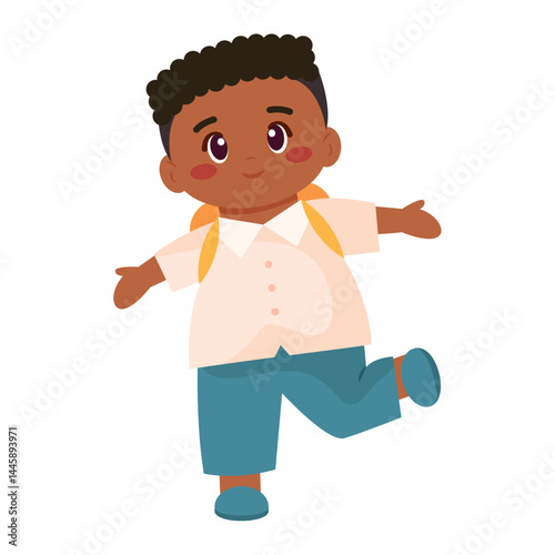 Happy schoolboy character. Vector
