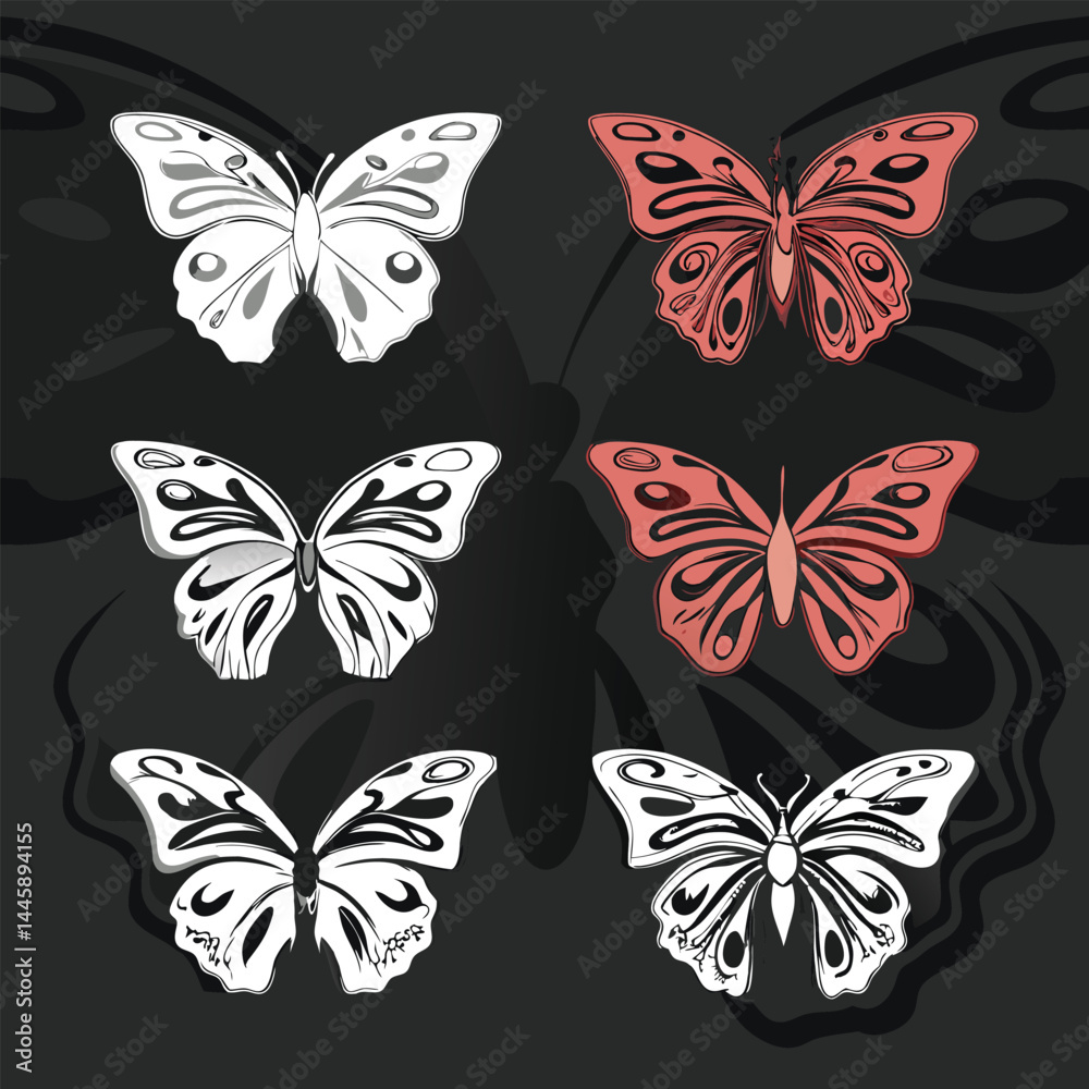 Monochrome Insect butterfly black winged gorgeous insect set isolated vector illustration Monochrome Insect butterfly black winged gorgeous insect set isolated vector illustration