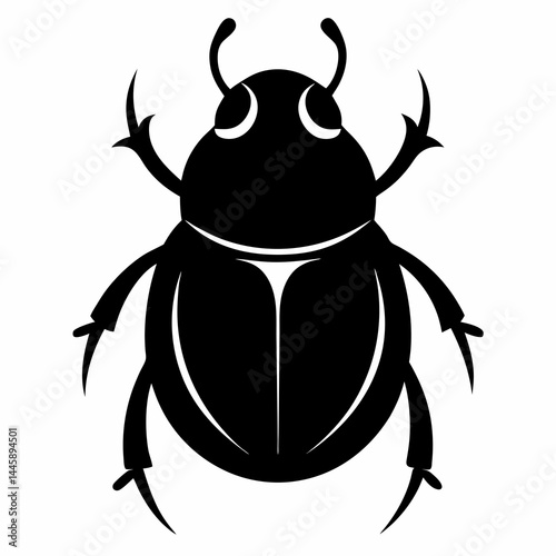 Flat Black Dung Beetle Vector Icon