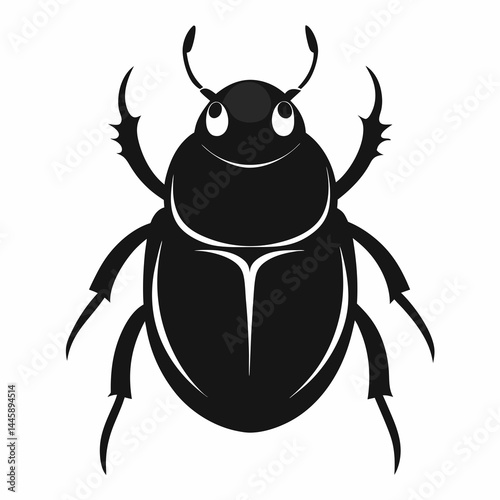 Flat Black Dung Beetle Vector Icon
