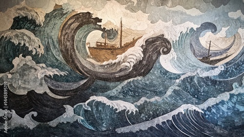 Stormy seas, ancient ships