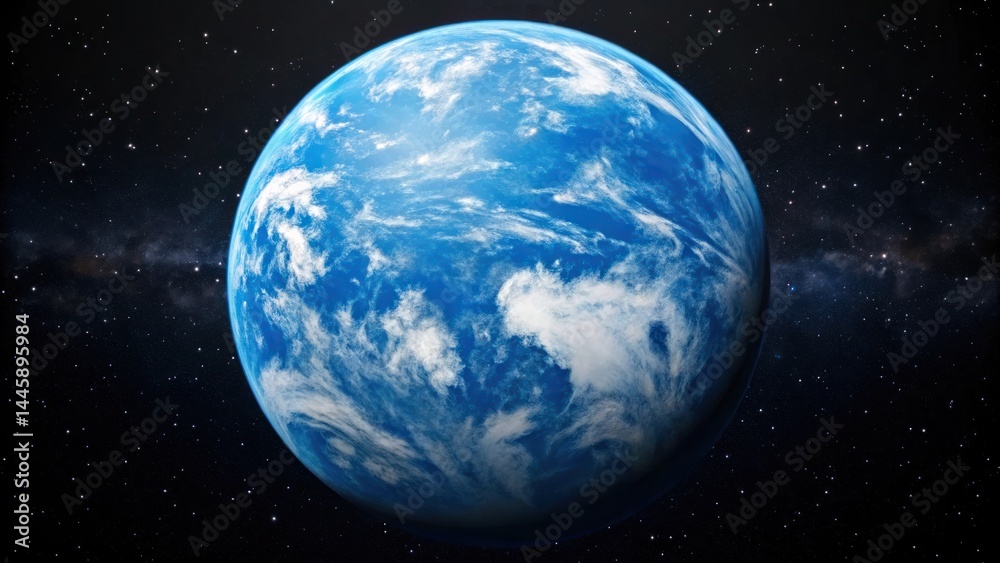 Obraz premium Earth like exoplanet with clouds and atmosphere in deep space scene