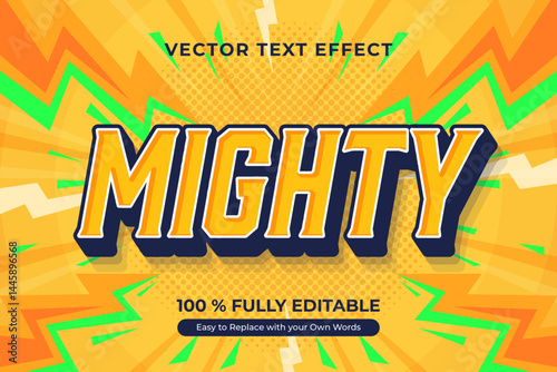 Mighty Editable Text Effect, Bold, Yellow, Comic Book Style