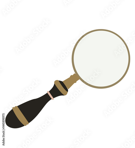 vintage magnifying glass with golden details and wooden handle
