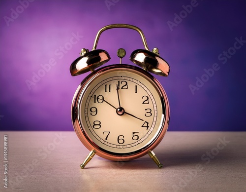 retro alarm clock on table with purple background vintage style