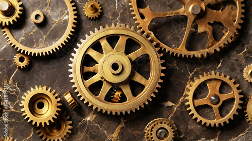 Vintage mechanical gears in an old clockwork machine photo