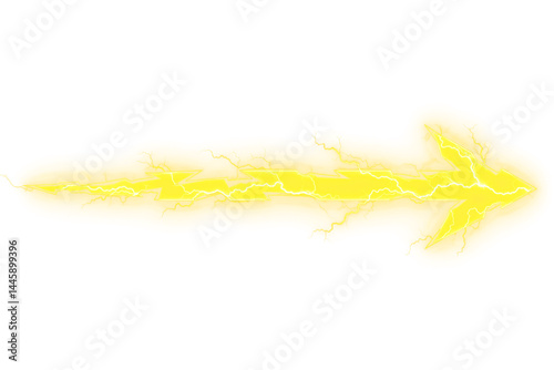 Electric Lightning Arrow in yellow color isolated on a transparent background
