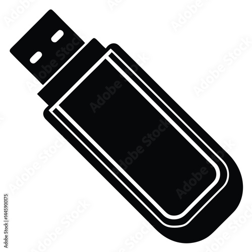 USB Flash Drive Icon Simple Black Silhouette Design