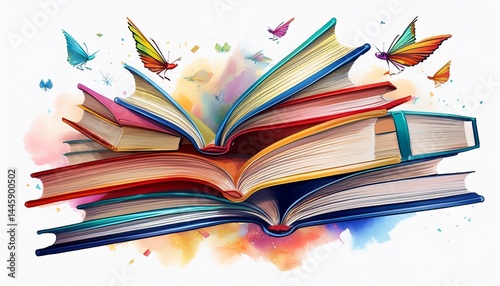 flying books isolated on white