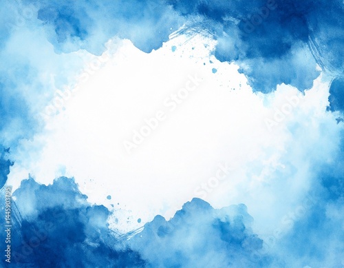 abstract blue watercolor frame and white space