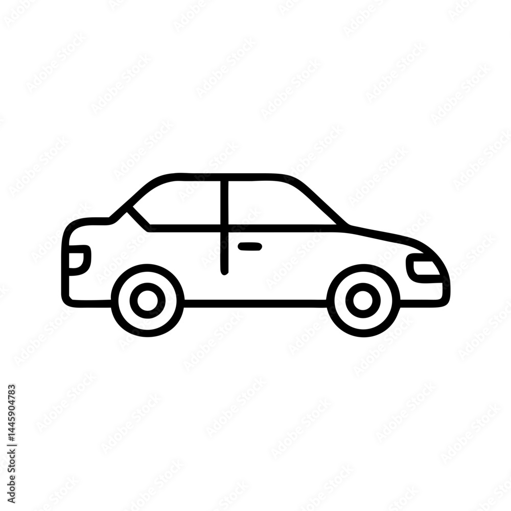 Minimalist black sedan car icon in flat vector outline style, generic passenger vehicle symbol, isolated on white background for transport and mobility concepts Minimalist black sedan car icon in flat vector outline style, generic passenger vehicle symbol, isolated on white background for transport and mobility concepts