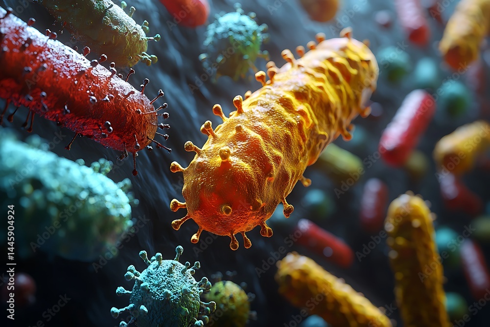 Naklejka premium Microscopic view of diverse bacteria