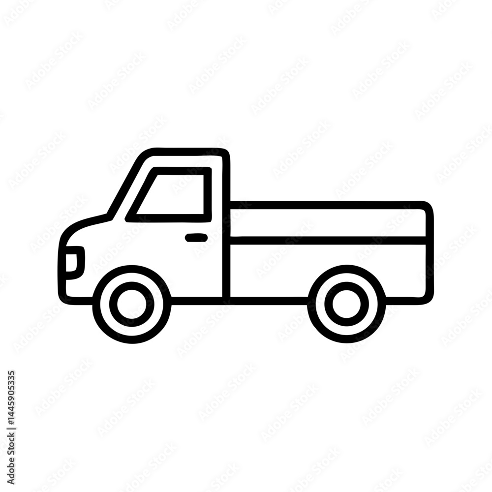 Minimalist black pickup truck icon in flat vector outline style, light-duty transport vehicle symbol, isolated on white background for delivery or cargo use Minimalist black pickup truck icon in flat vector outline style, light-duty transport vehicle symbol, isolated on white background for delivery or cargo use