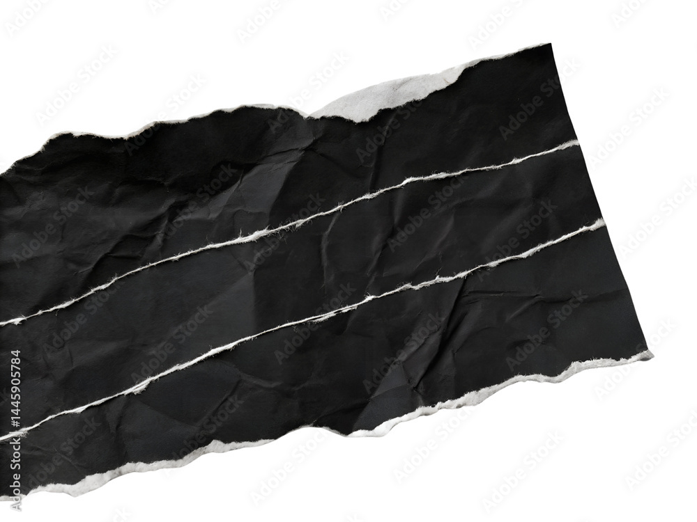 Torn Black Paper with Striped Pattern Isolate on transparent background cutout, PNG file, Cutout file