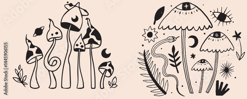 Hand-drawn vintage mystical and magic symbols illustration