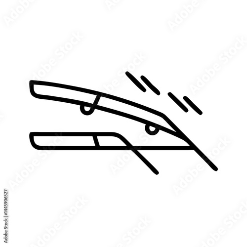 Car windshield wipers icon in black outline style, cleaning system symbol for dashboard indicators, automotive interface, weather safety or maintenance apps