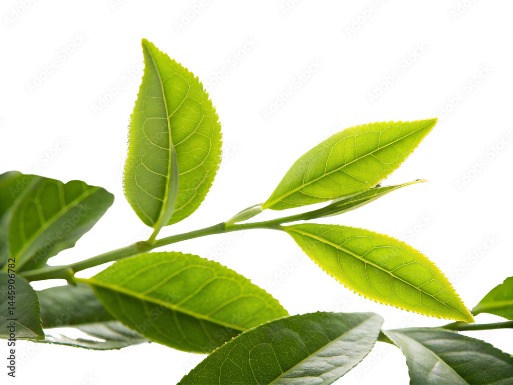 Fresh Green Tea Leaves on Branch Isolate on transparent background cutout, PNG file, Cutout file
