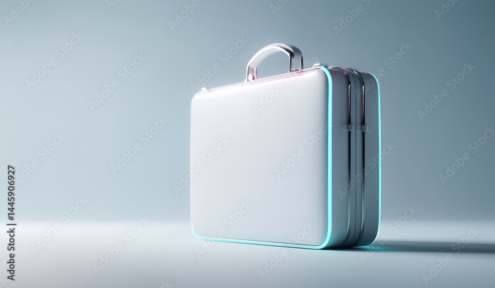 Modern White Briefcase with Neon Accents – Minimalist Futuristic Business Concept Modern White Briefcase with Neon Accents – Minimalist Futuristic Business Concept