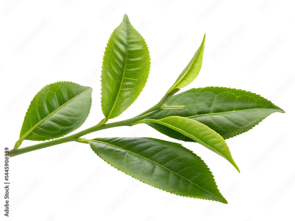 Fresh Green Tea Leaves on Branch Isolate on transparent background cutout, PNG file, Cutout file