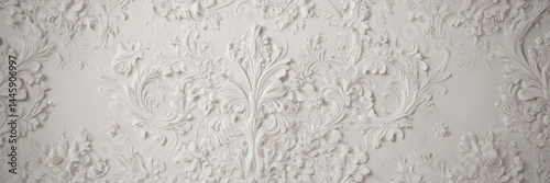 Intricate white damask, floral wallpaper  Elegant, textured surface , motif, white