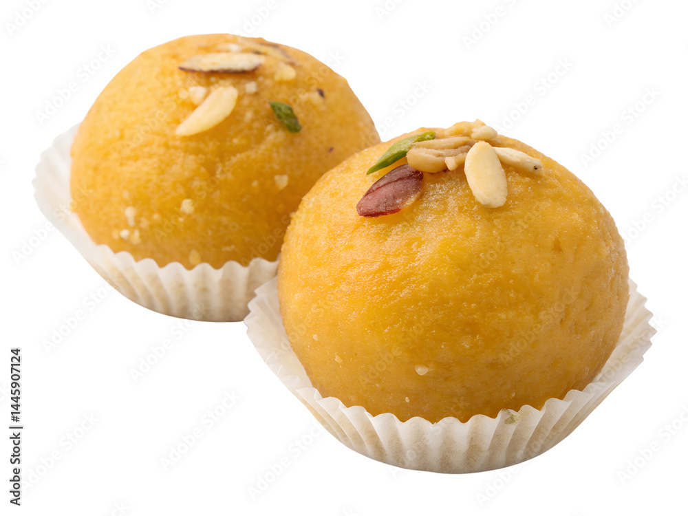Round Besan Ladoo Dessert Isolate on transparent background cutout, PNG file, Cutout file