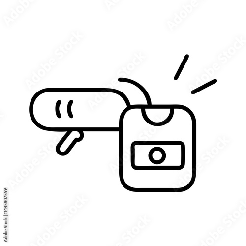 Car alarm system icon with remote key fob and siren in black outline style, vehicle security control symbol for automotive safety interfaces or apps