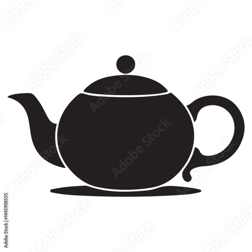 East round tea pot icon Vector Black silhouettes. with white background