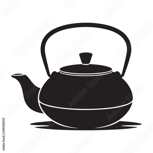 East round tea pot icon Vector Black silhouettes. with white background