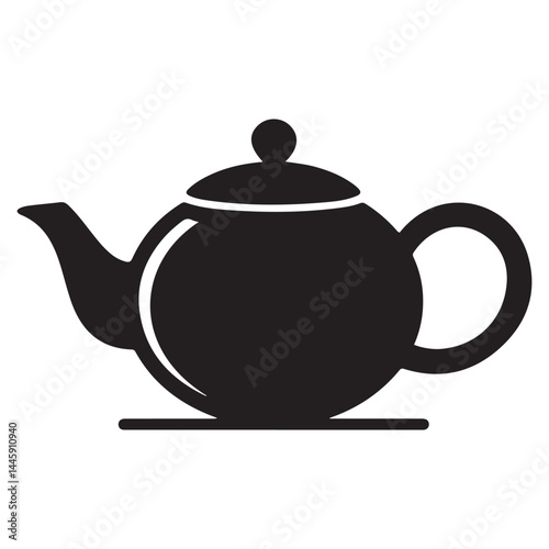 East round tea pot icon Vector Black silhouettes. with white background