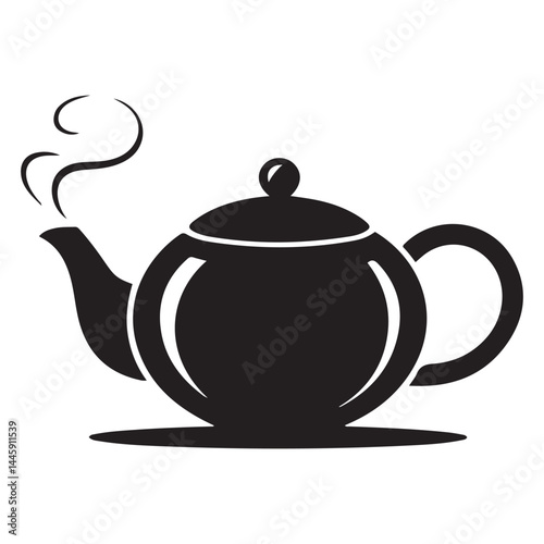 East round tea pot icon Vector Black silhouettes. with white background